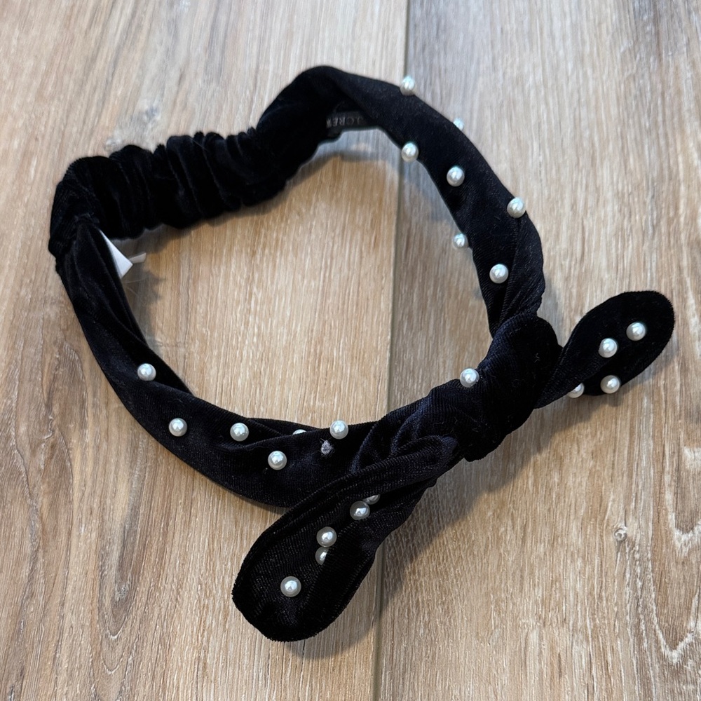 J. Crew Black Velvet Pearl Knot Headband